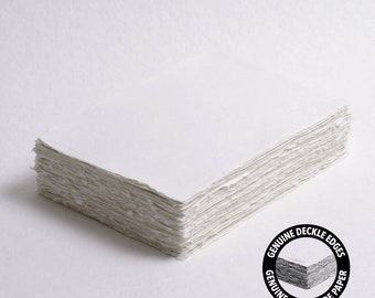 5,7" x 8,2" (A5) 300 g/m², Papel de algodón blanco hecho a mano con bordes irregulares // Papel para bodas, invitaciones, caligrafía y otros usos artísticos.