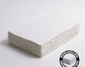 5,7" x 8,2" (A5), 200 g/m², Papel de algodón blanco hecho a mano con bordes irregulares // Papel para bodas, invitaciones, caligrafía y otros usos artísticos.