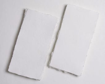 4.3" x 8.7" 300 gsm, White Handmade Cotton Deckle Edge Paper // Fine Art Wedding, Invitation Paper, Calligraphy Paper, Deckled Edge Paper