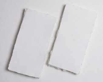 4.3" x 8.7" 200 gsm, White Handmade Cotton Deckle Edge Paper // Fine Art Wedding, Invitation Paper, Calligraphy Paper, Deckled Edge Paper