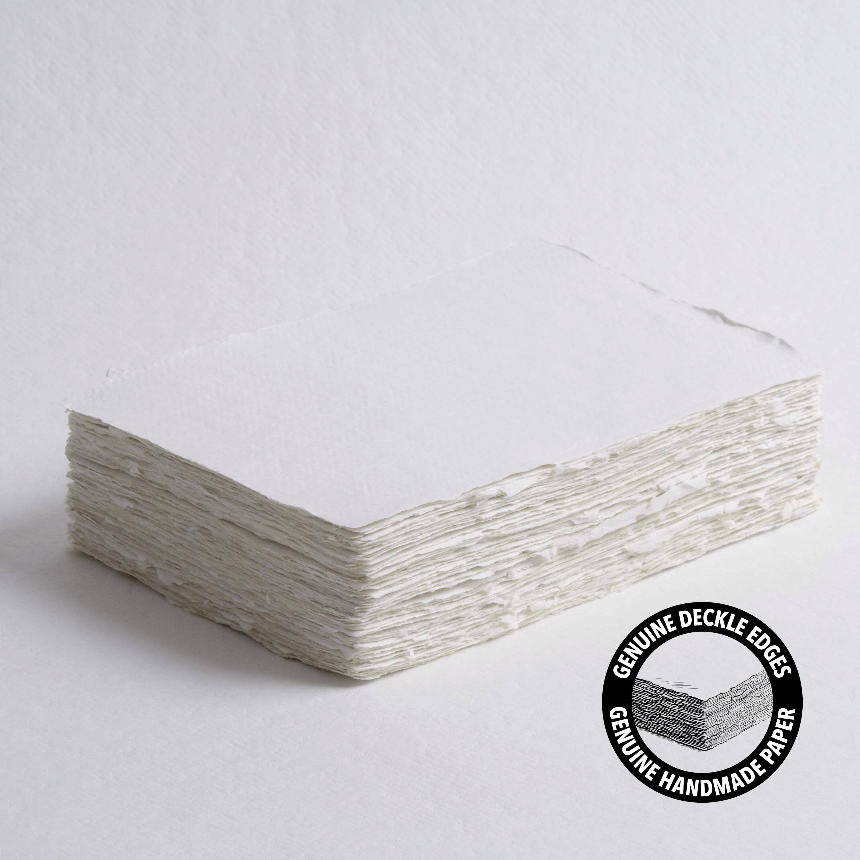 5" x 7" 300 gsm, White Deckle Edge Paper // Cotton Paper, Invitation Paper, Fine Art Wedding, Calligraphy Paper, Deckled Edge Paper