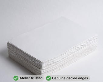 8.3" x 11.7" (A4) 300 gsm, White Handmade Cotton Deckle Edge Paper // Fine Art Wedding, Invitation Paper, Calligraphy Paper, Cotton Paper