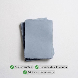 Beautiful handmade cotton envelopes in dusty blue with natural deckle edges.  Perfect for calligraphy, digital printing, letterpress, stationery design, and watercolour, although the possibilities are endless. With natural, delicate, and feathery ...