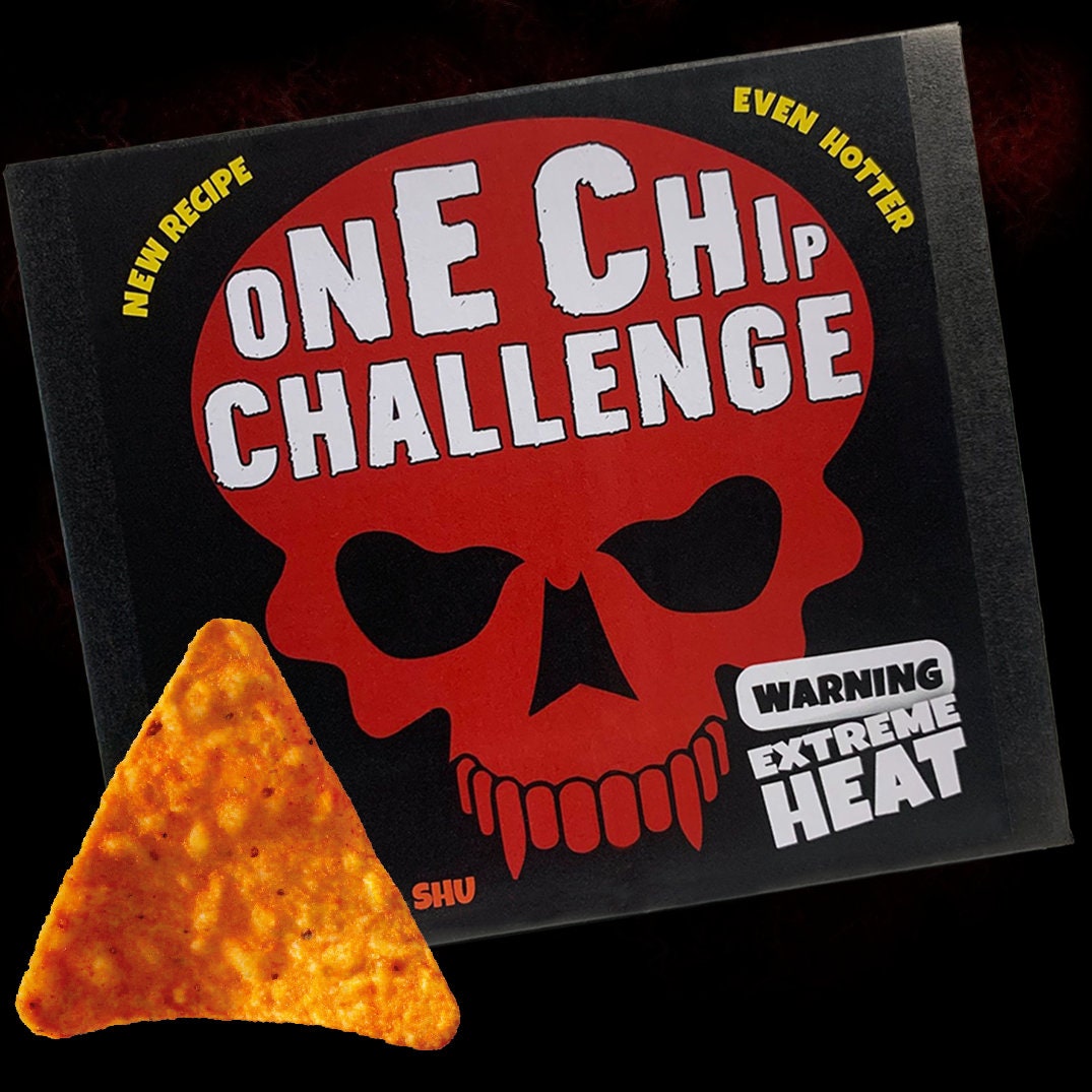 Hot Chip Challenge One Chip Challenge Worlds Chilliest Corn Chip. Made in  Australia. RRP 24.95 