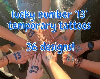 Lucky Number 13 Temporary Tattoo (1 Piece) Taylor Musician Inspired Merchandise - Concert Tour Costume Dress Up