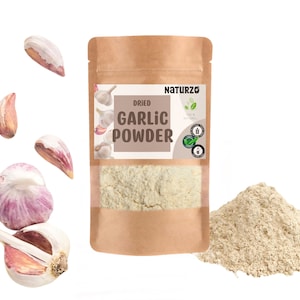 Dried Garlic powder without additives, preservatives or added sugar. Pure natural dehydrated seasoning flavouring spices. Premium quality.
