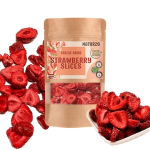 Freeze dried Strawberries with no additives for snacks, natural cake decoration, smoothies homemade granola or muesli, camping