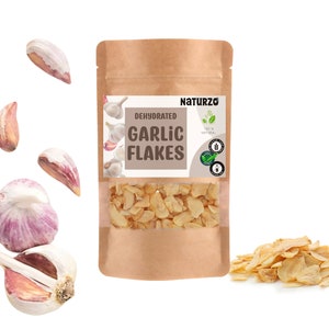 Gedehydrateerde knoflookvlokken | gedroogd gehakt Allium sativum-plakjes 100% natuurlijke kruiden uit Europa voor gearomatiseerde olie-infusie | Zonder toevoegingen