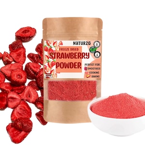 Freeze dried Strawberry powder raw without additives, preservatives or sugar. For smoothies, vegan, baking, natural vitamins food coloring