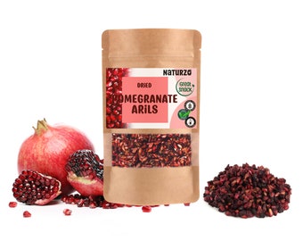 Dried Pomegranate Seeds without additives, preservatives or added sugar. Dehydrated fruit Anardana arils. Premium quality. Natural snack.