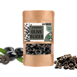 Dehydrated Black olive slices dried Natural. For trail mix, snacks, pizza, salads, vegan, baking, vitamins food without additives or sugar