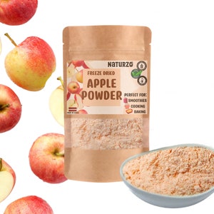 Freeze dried Apple powder powder without additives, preservatives or added sugar. For smoothies, vegan recipes, kombucha, flavoured water