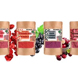 4x40g or 4x100g Freeze dried Berry powder set: Raspberry, Strawberry, Blackcurrant and Cranberry. Gift set. No added sugar or preservatives.