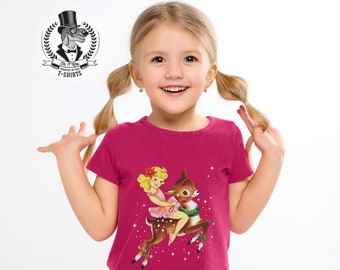 Christmas Ballerina deer Tshirt - Girls xmas ballet retro toddler T-shirt