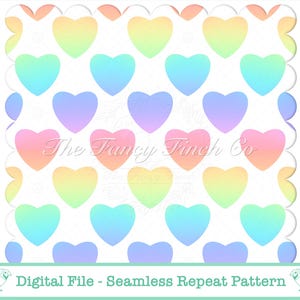 Rainbow Pastel Heart Seamless Pattern Cute Gradient Digital Paper for Scrapbooking Sublimation & Crafts PNG 300dpi 12” x 12” Hand Drawn