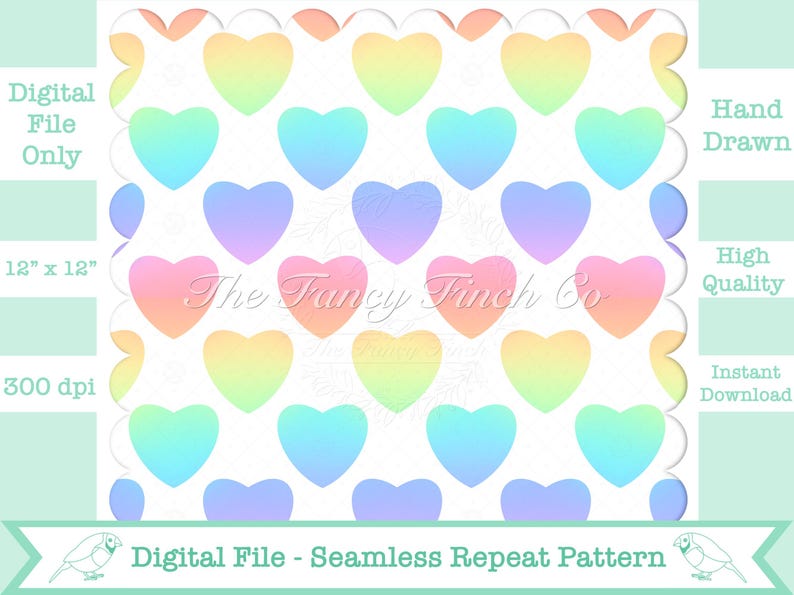 Rainbow Pastel Heart Seamless Pattern Cute Gradient Digital Paper for ...