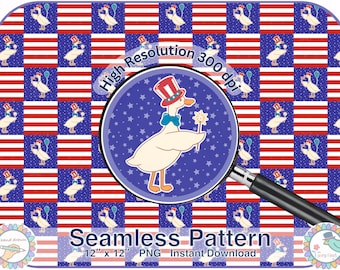 4th of July Goose Seamless Pattern, Patriotic Digital Paper (Digital Download)