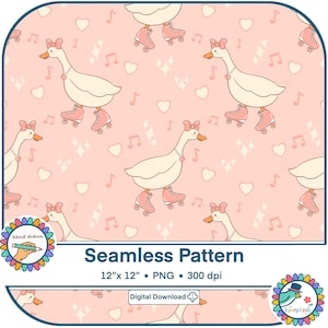 Rollschuhlaufen Dumme Gans Digitale Nahtlose Rapportmuster Gänse Digitales Papier Printable Sublimation Design Rosa Kokette Disco PNG 300dpi