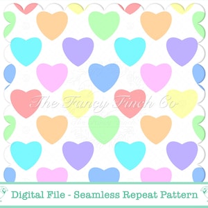 Rainbow Pastel Heart Seamless Pattern Cute Pretty Digital Paper for Scrapbooking Sublimation & Crafts PNG 300dpi 12” x 12” Hand Drawn