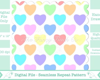 Pastel Rainbow Hearts Seamless Pattern, Cute Hand Drawn Digital Paper (PNG, 300dpi)