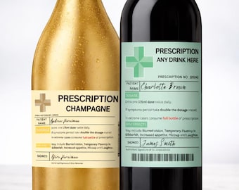 Etiqueta adhesiva personalizada para botella de receta / Regalo divertido de vino, prosecco y whisky / Cumpleaños y recuperación