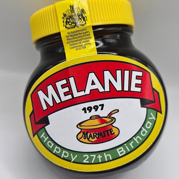 Personalised Customised Marmite Jar Label Sticker  Bottle - Custom Birthday, Christmas, Fun, Sweet Gift Idea and Funny Novelty Gift