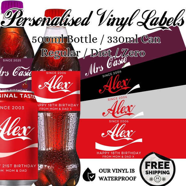 Personalised Coca-Cola Label Sticker Custom Name Can Bottle for Happy Birthday Wedding Christmas Funny Gift For Him / Her Party