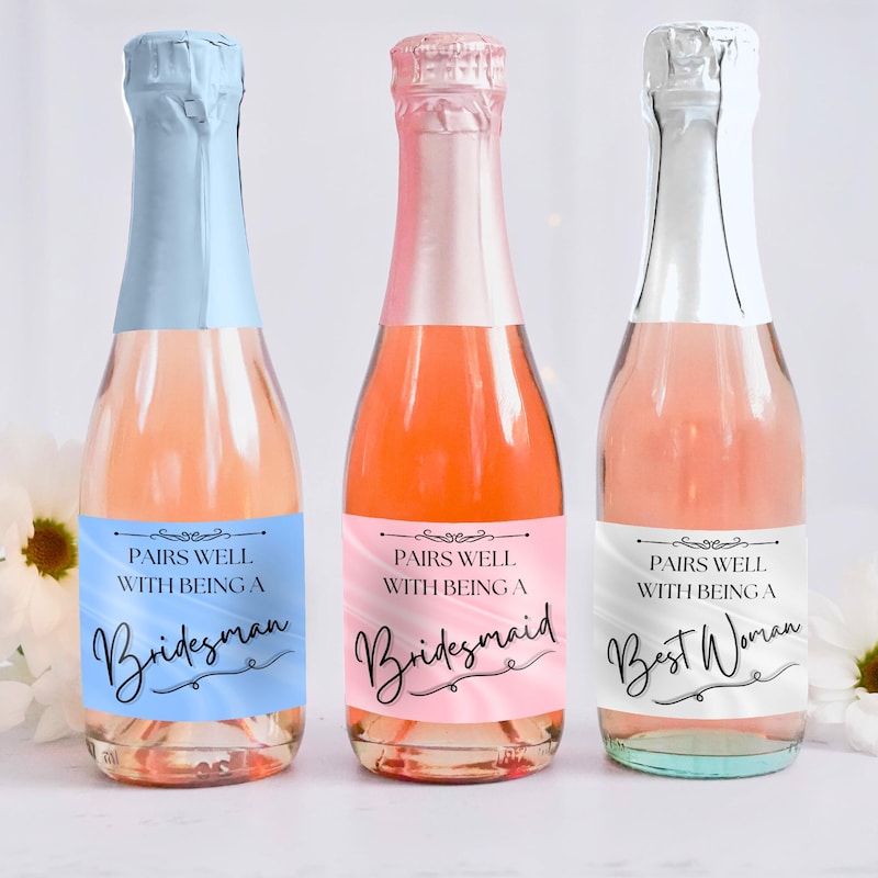 Mini Champagne Bottle Labels, Printed Bridesmaid Proposal Champagne Sticker Will You Be My Bridesmaid Maid of Honor Gift Bridesmaid Proposal