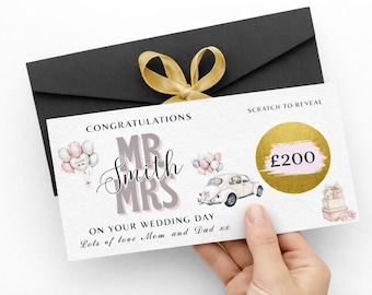 Personalised Wedding Scratch Card, Honeymoon Fund Gift, Custom Reveal Voucher
