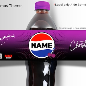 Personalised Pepsi Bottle Label Sticker | Custom Name Soda Gift | Birthday Party Favour Christmas Max Cherry