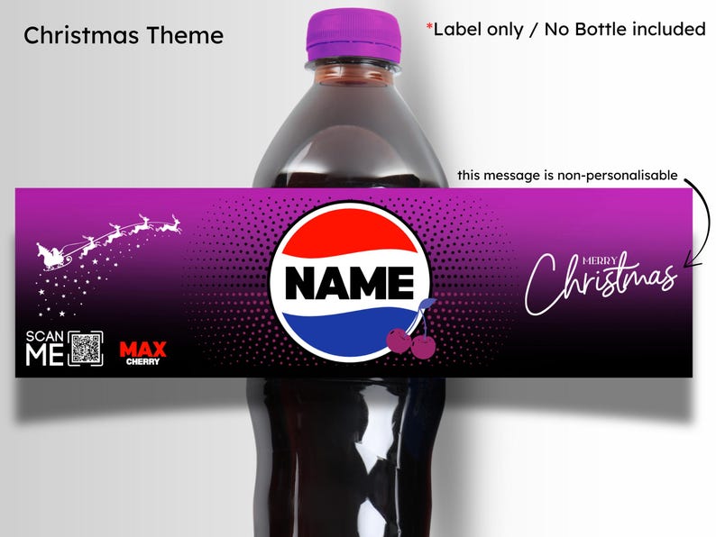 Personalised Pepsi Bottle Label Sticker | Custom Name Soda Gift | Birthday Party Favour Christmas Max Cherry
