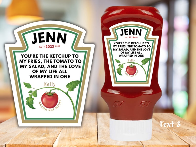 Etiqueta de salsa de tomate personalizada novedosa: etiqueta adhesiva personalizada para regalos y eventos, agregue cualquier texto, totalmente personalizado, regalo divertido, regalo divertido imagen 4