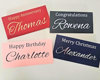 Benutzerdefinierter Namensumschlag mit Band, personalisierter Geburtstags-Geldhalter, Geschenkgutschein-Mappe, Scheckumschlag