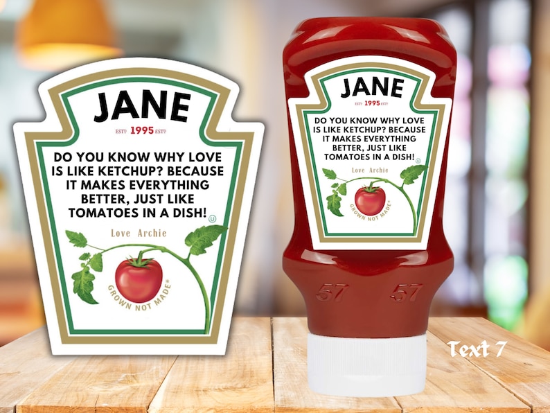 Novelty Custom Tomato Ketchup Label Personalised Sticker Label for Gifts & Events , add any text , fully customised , funny gift ,fun gift image 8