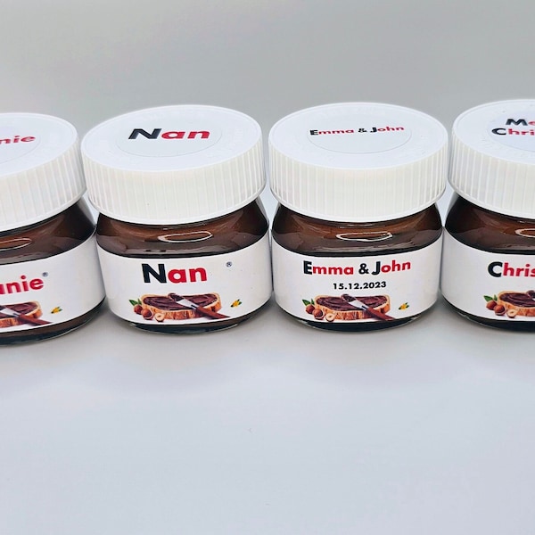 Mini étiquette autocollante personnalisée à tartiner au chocolat Nutella - Anniversaire personnalisé, Noël, idée cadeau amusante, douce et cadeau fantaisie amusante Nutella