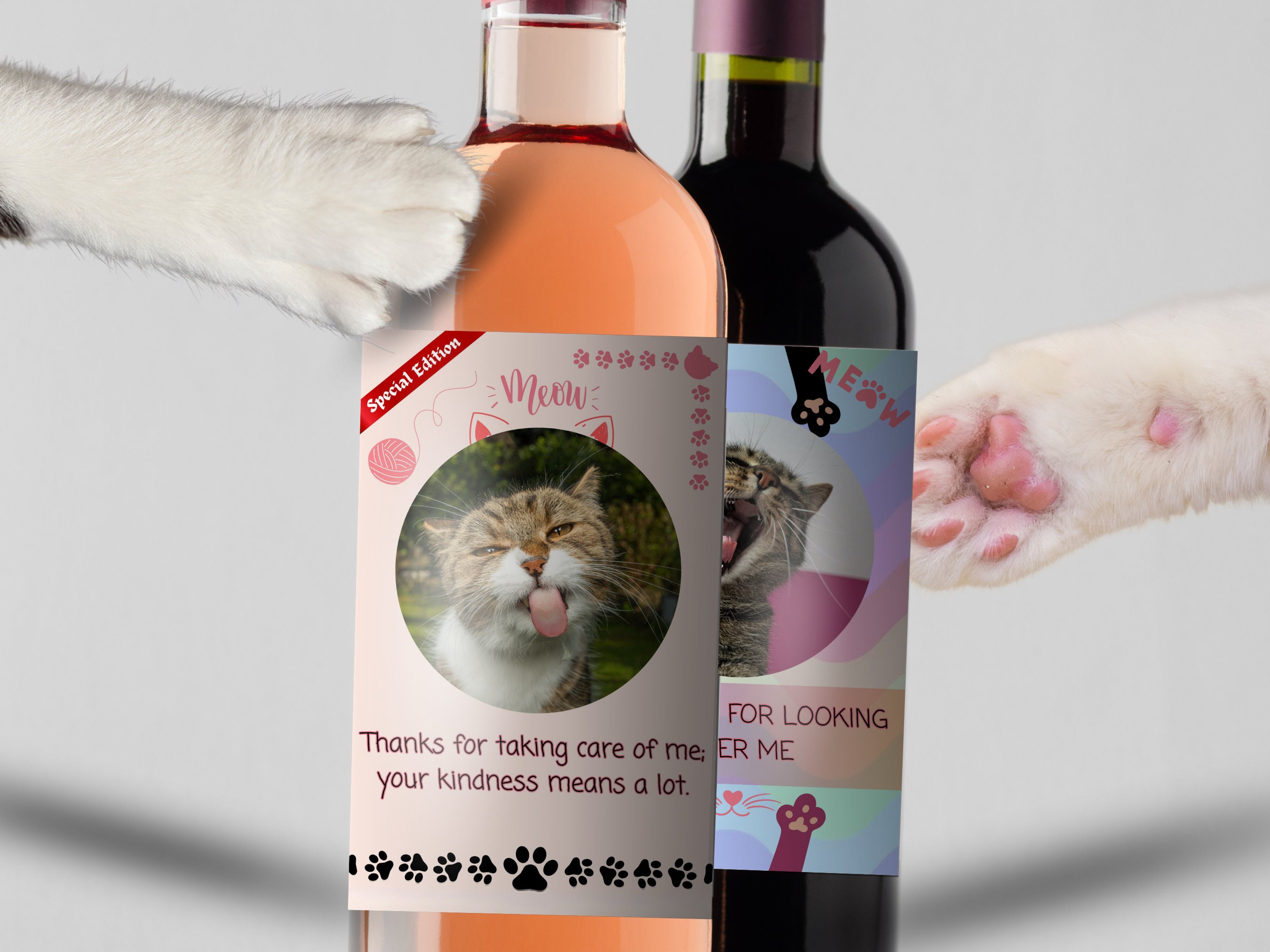 Wine Label for Cat Thank You for Looking After Me Perfect