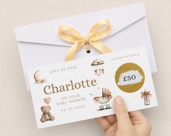 Personalised Baby Shower Scratch Card, Gender Neutral Gift, Custom Reveal Voucher, Money envelope