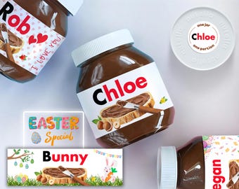 Personalised Nutella Jar Label Sticker | Custom Name Chocolate Spread Gift | Birthday Party Favours