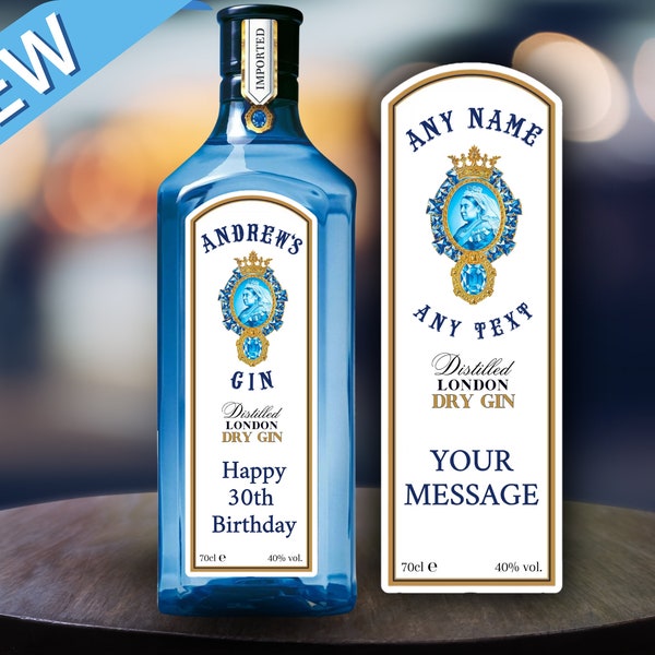 Gepersonaliseerde Label Bombay Sapphire London Dry Gin Label Vinyl Sticker Grappig Nieuwigheid Cadeau Verjaardag Verjaardag Verrassing Paasvakantie Feest