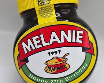 Gepersonaliseerde aangepaste marmite-pot label stickerfles - aangepaste verjaardag, kerst, leuk, lief cadeau-idee en grappig nieuwtje