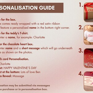 Personalised Valentine Gift Box with Teddy Bear, Chocolate Heart – Romantic Gift for Her / Him image 3