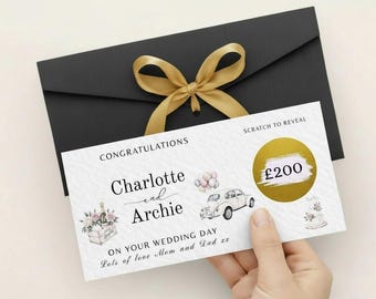 Tarjeta de rascar de boda personalizada, regalo para luna de miel, cupón de regalo personalizado