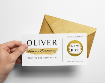 Biglietto di compleanno gratta e vinci personalizzato / Rivelazione a sorpresa personalizzata / Rivelazione del buono regalo / Carta martellata da 300 g/m²