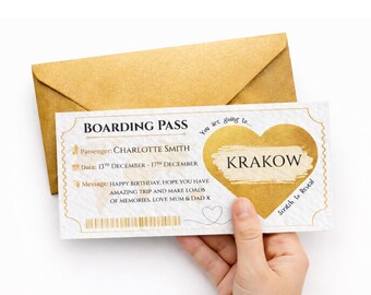 Personalised Scratch Reveal Boarding Pass Voucher | Custom Holiday Destination Surprise | Trip Gift