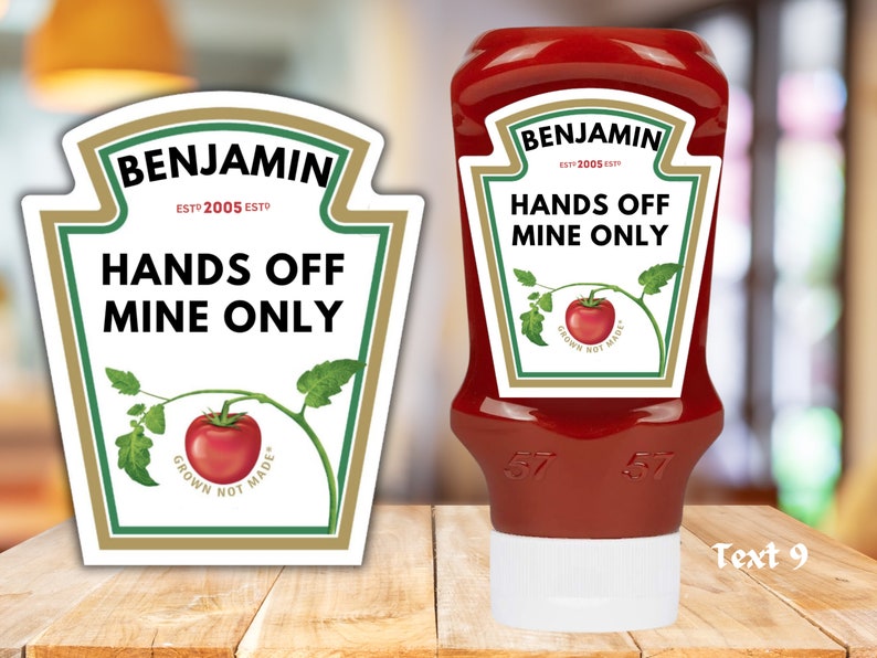 Etiqueta de salsa de tomate personalizada novedosa: etiqueta adhesiva personalizada para regalos y eventos, agregue cualquier texto, totalmente personalizado, regalo divertido, regalo divertido imagen 10