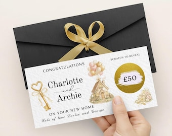 Personalised New Home Scratch Card, Housewarming Gift Voucher, Congratulations Card