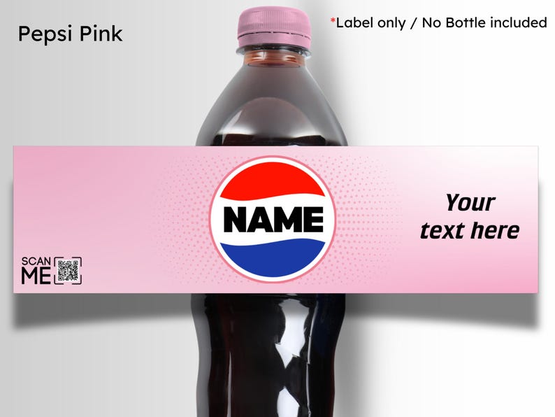Personalised Pepsi Bottle Label Sticker | Custom Name Soda Gift | Birthday Party Favour Pepsi Pink
