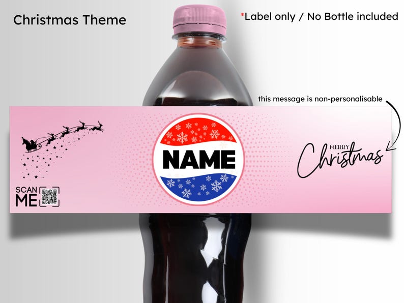Personalised Pepsi Bottle Label Sticker | Custom Name Soda Gift | Birthday Party Favour Christmas Pink