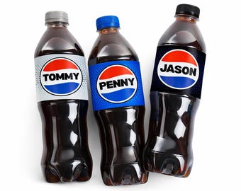 Etiqueta adhesiva personalizada para botella de Pepsi / Regalo de refresco con nombre personalizado / Recuerdo de fiesta de cumpleaños