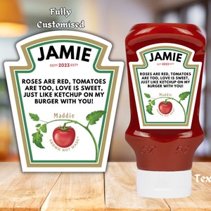 Novelty Custom Tomato Ketchup Label Personalised Sticker Label for Gifts & Events , add any text , fully customised , funny gift ,fun gift image 3